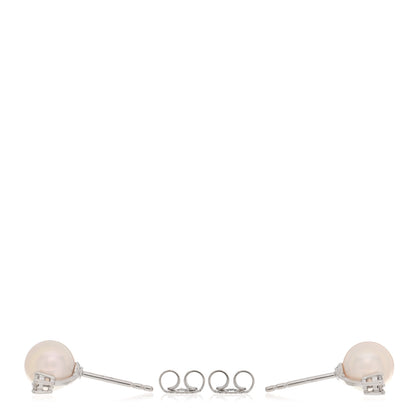 Mikimoto 18K White Gold Diamond Akoya Pearl 7-7.5mm Stud Earrings 3 of 5