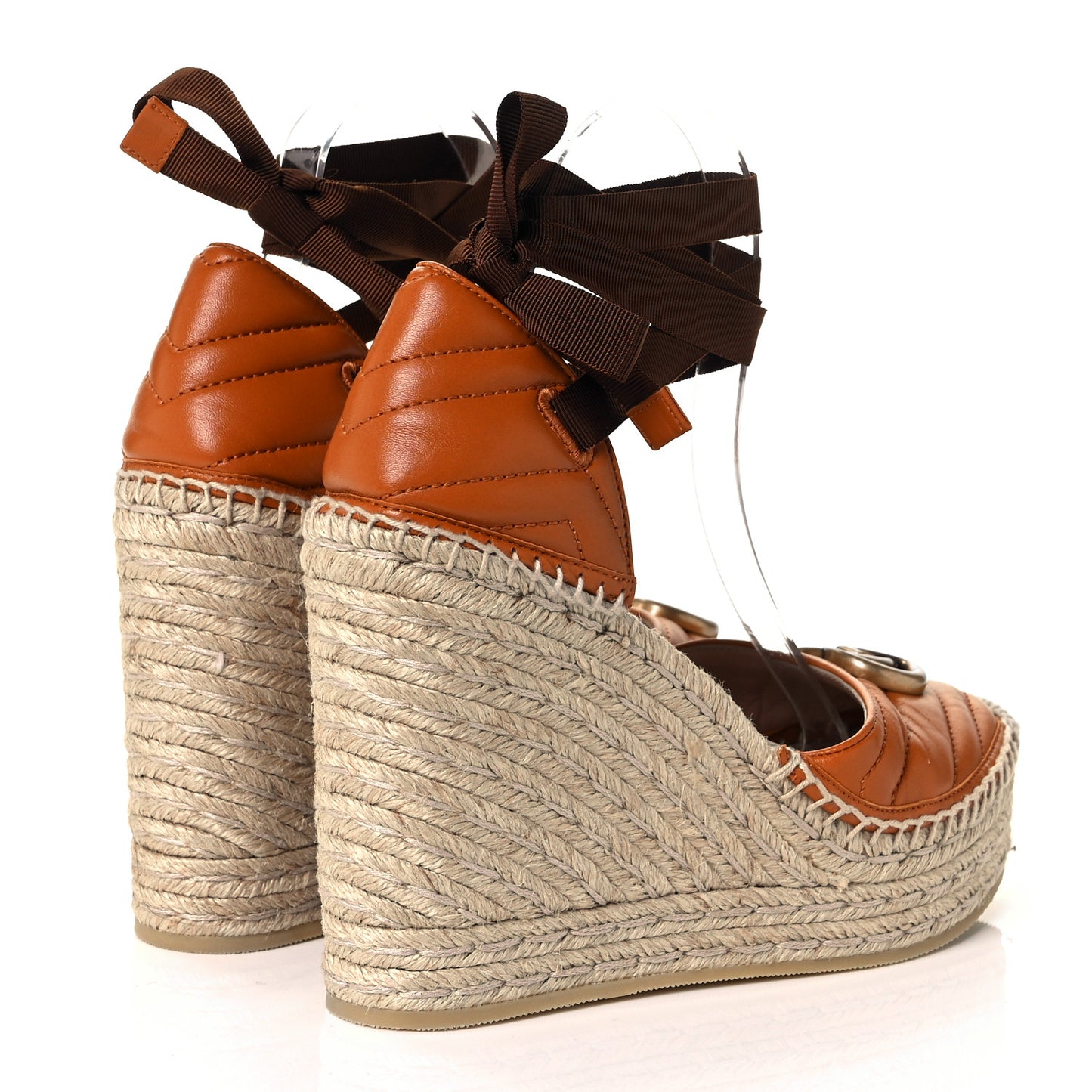 Nappa Matelasse GG Marmont Ankle Wrap Platform 35/120mm Espadrille Wedges 38 Cognac