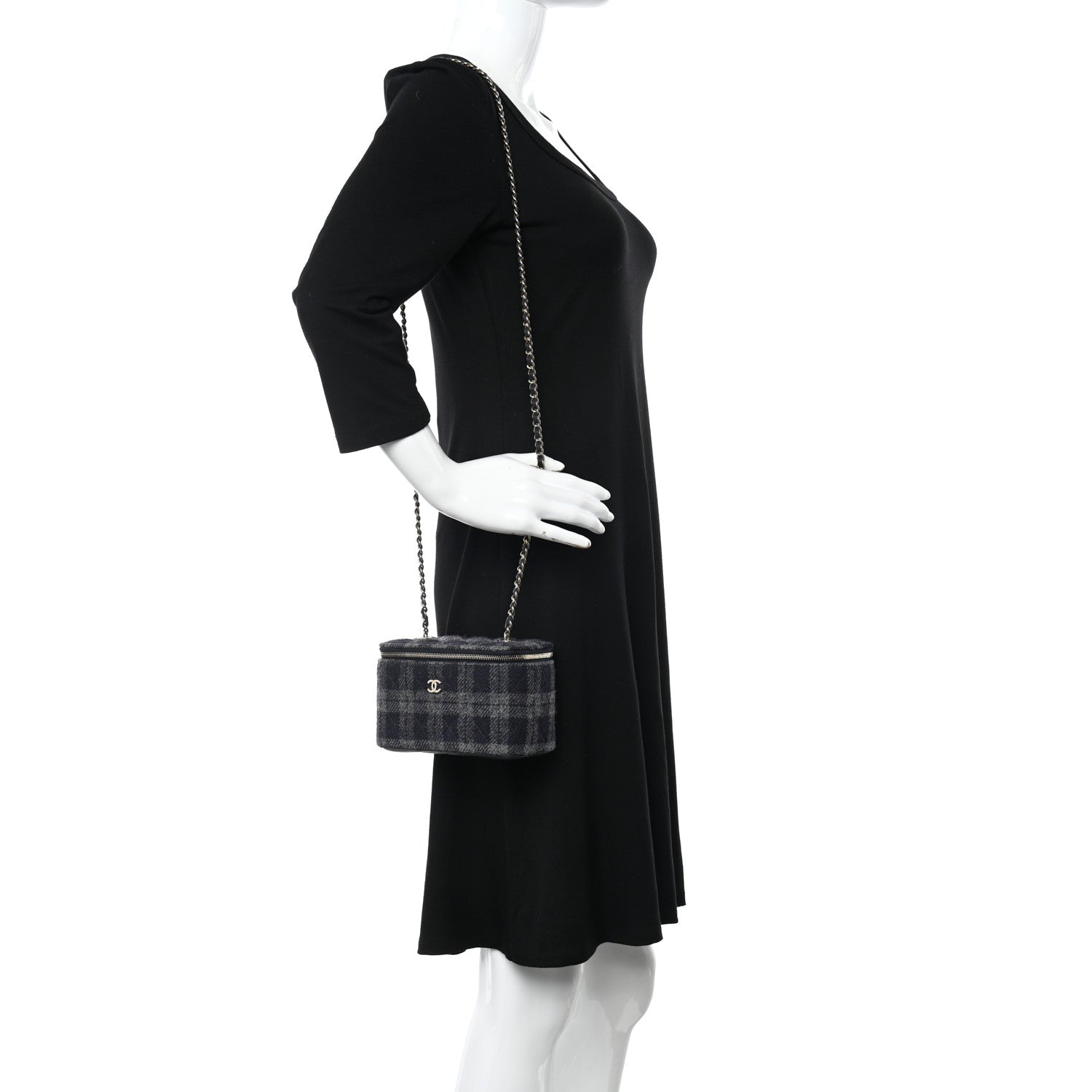 Chanel Wool Plaid Quilted Small Vanity Case With Chain Blue 2 of 10