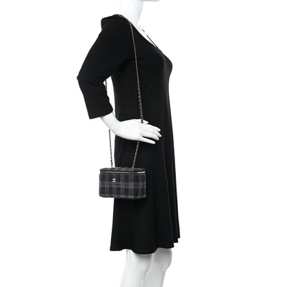 Chanel Wool Plaid Quilted Small Vanity Case With Chain Blue 2 of 10