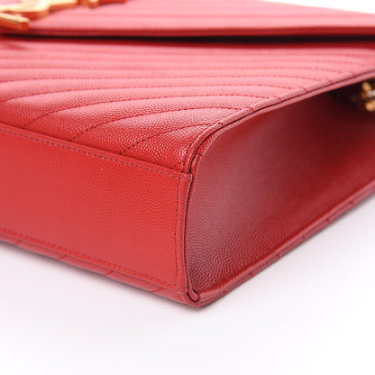 Saint Laurent Grain De Poudre Matelasse Chevron Large Monogram Satchel Lipstick Red 8 of 10