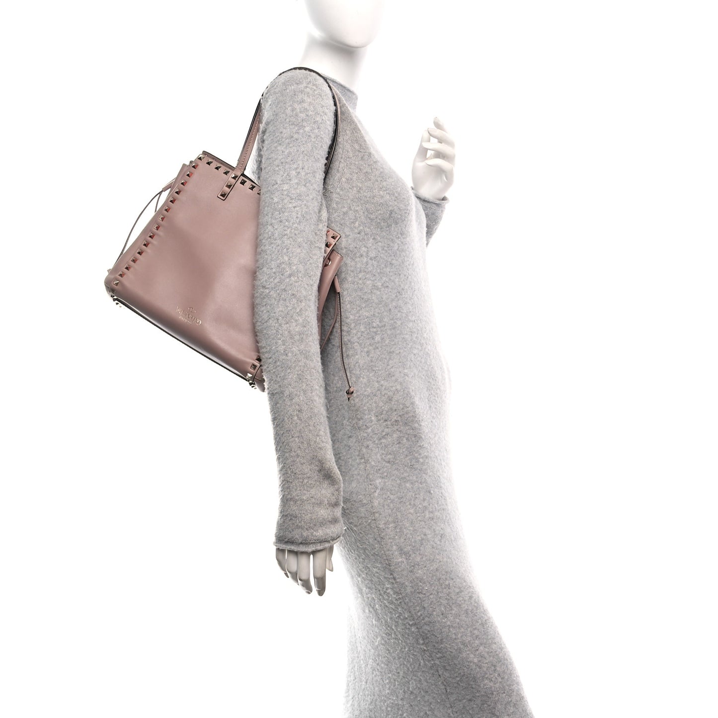 Nappa Rockstud Double Handle Cinch Tote Poudre