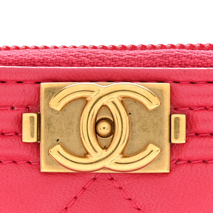 Chanel Lambskin Quilted Boy Zip Around Wallet Pink 10 of 12
