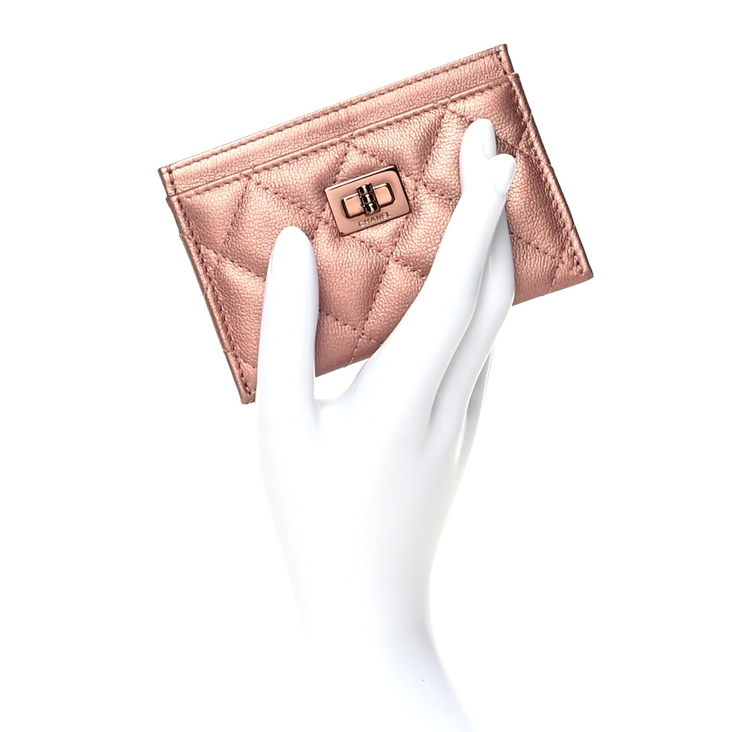 Metallic Caviar Quilted Reissue Card Holder Copper Pink