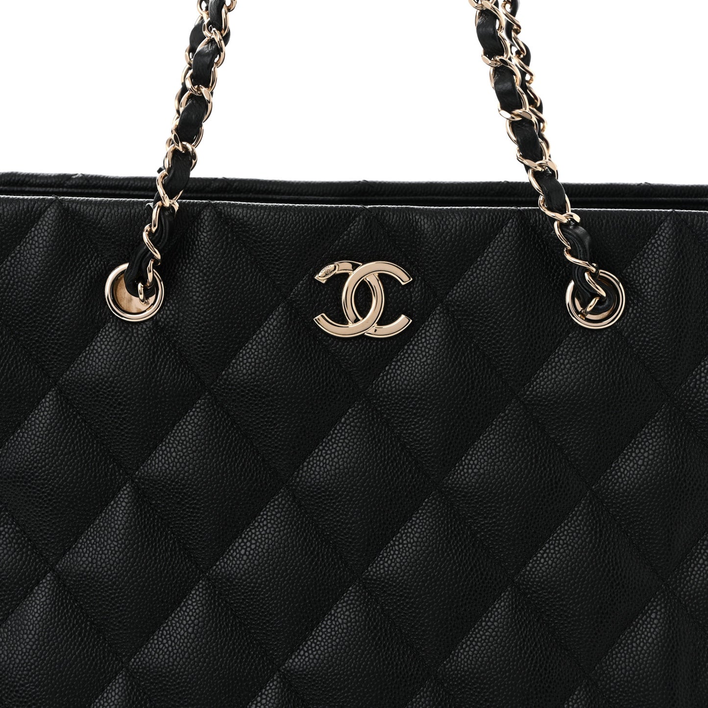 Caviar Quilted Large Shopping Tote Black