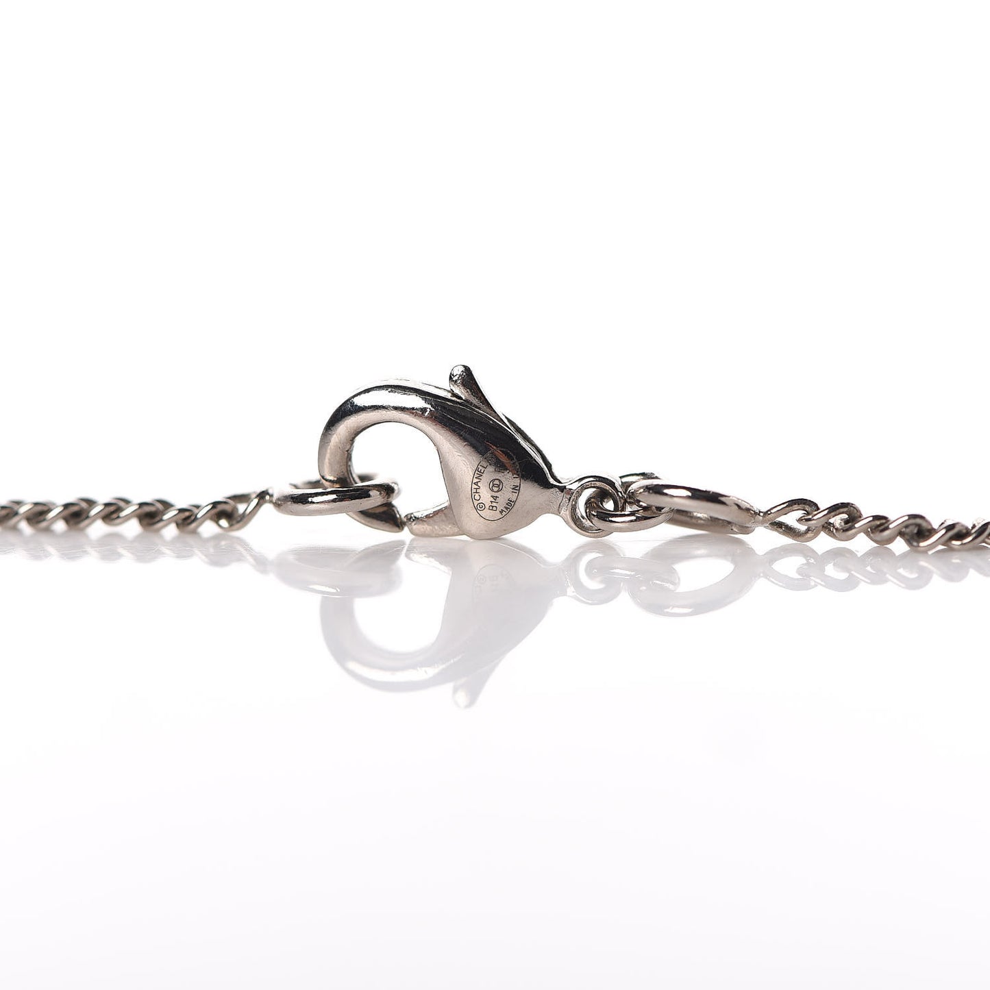 Baguette Crystal Pearl CC Lariat Necklace Silver