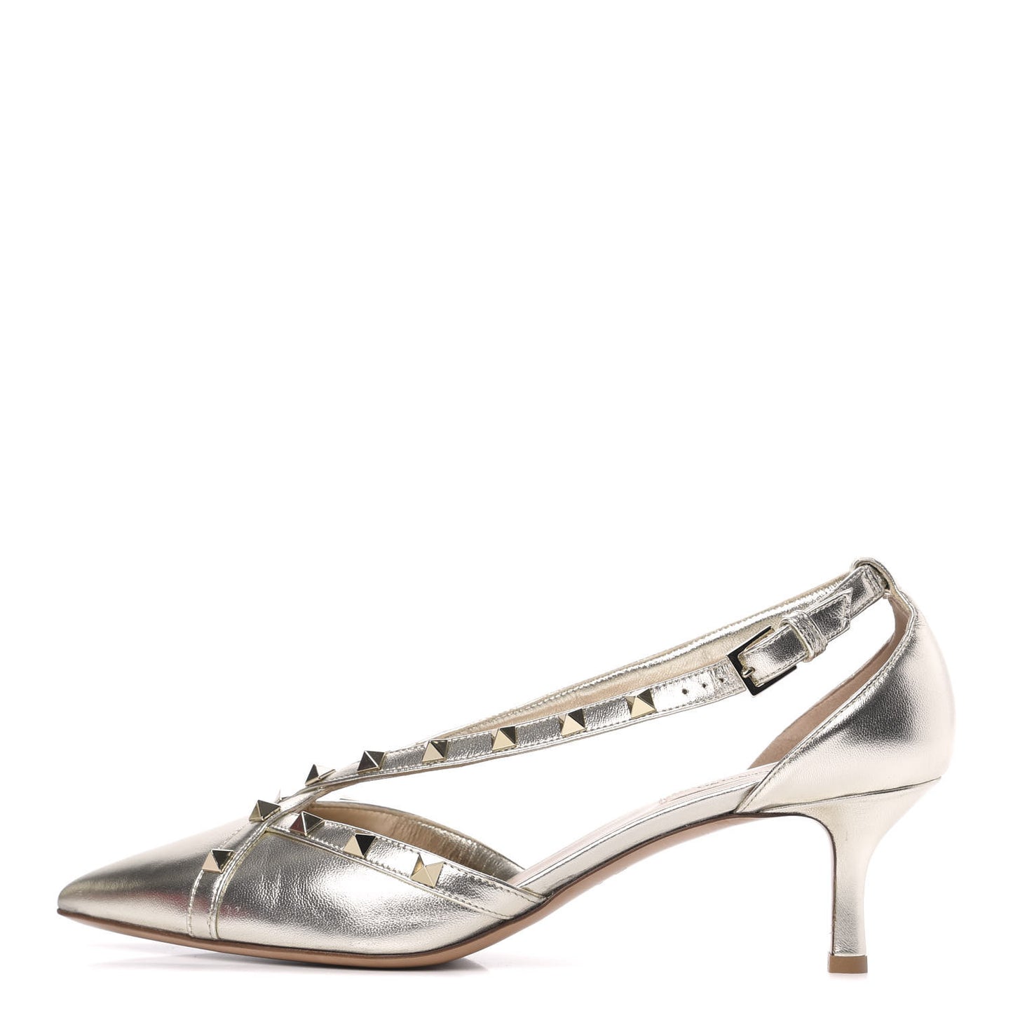 Metallic Nappa Rockstud Cross Strap D'Orsay 55mm Pumps 39.5 Platino