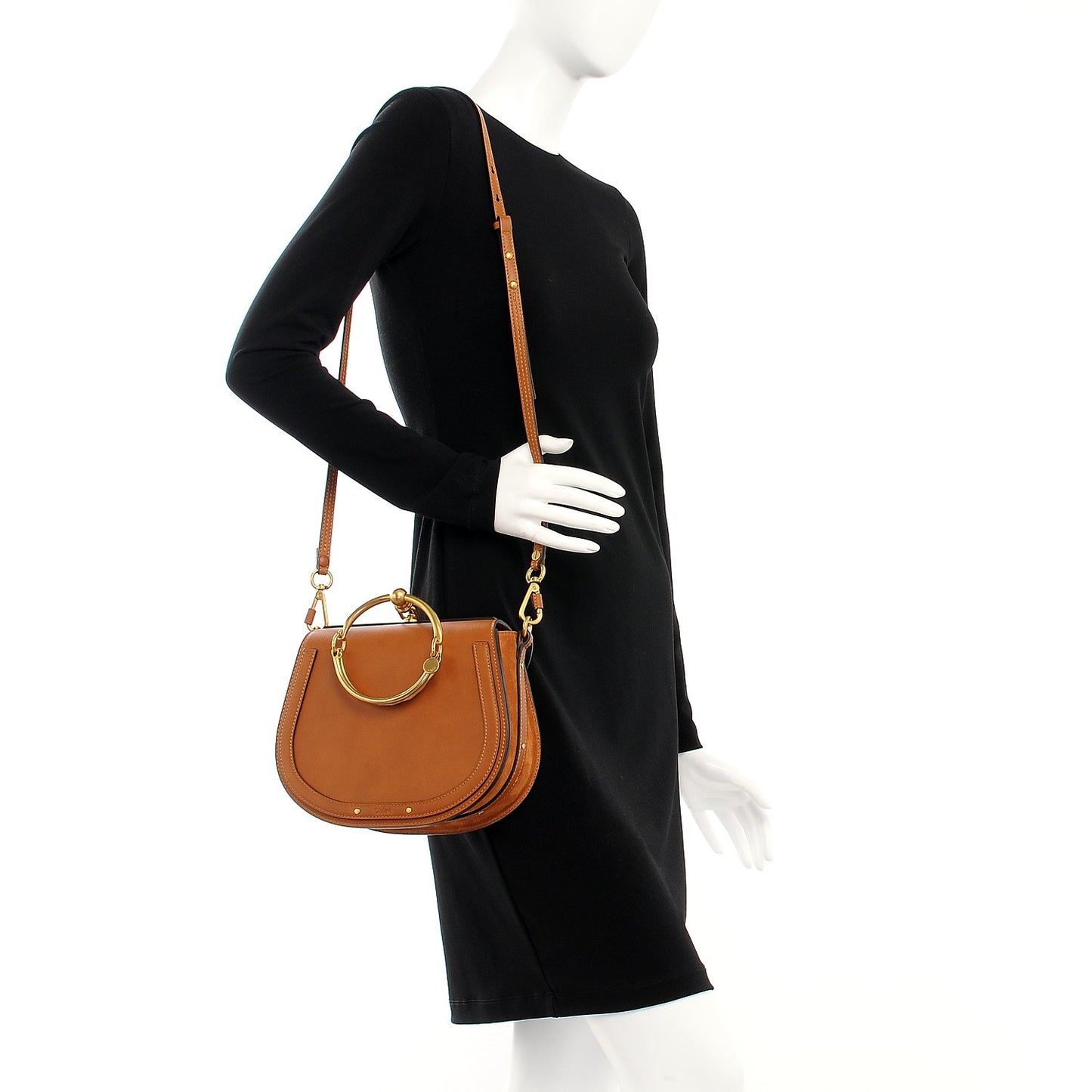 Calfskin Suede Medium Nile Bracelet Bag Caramel