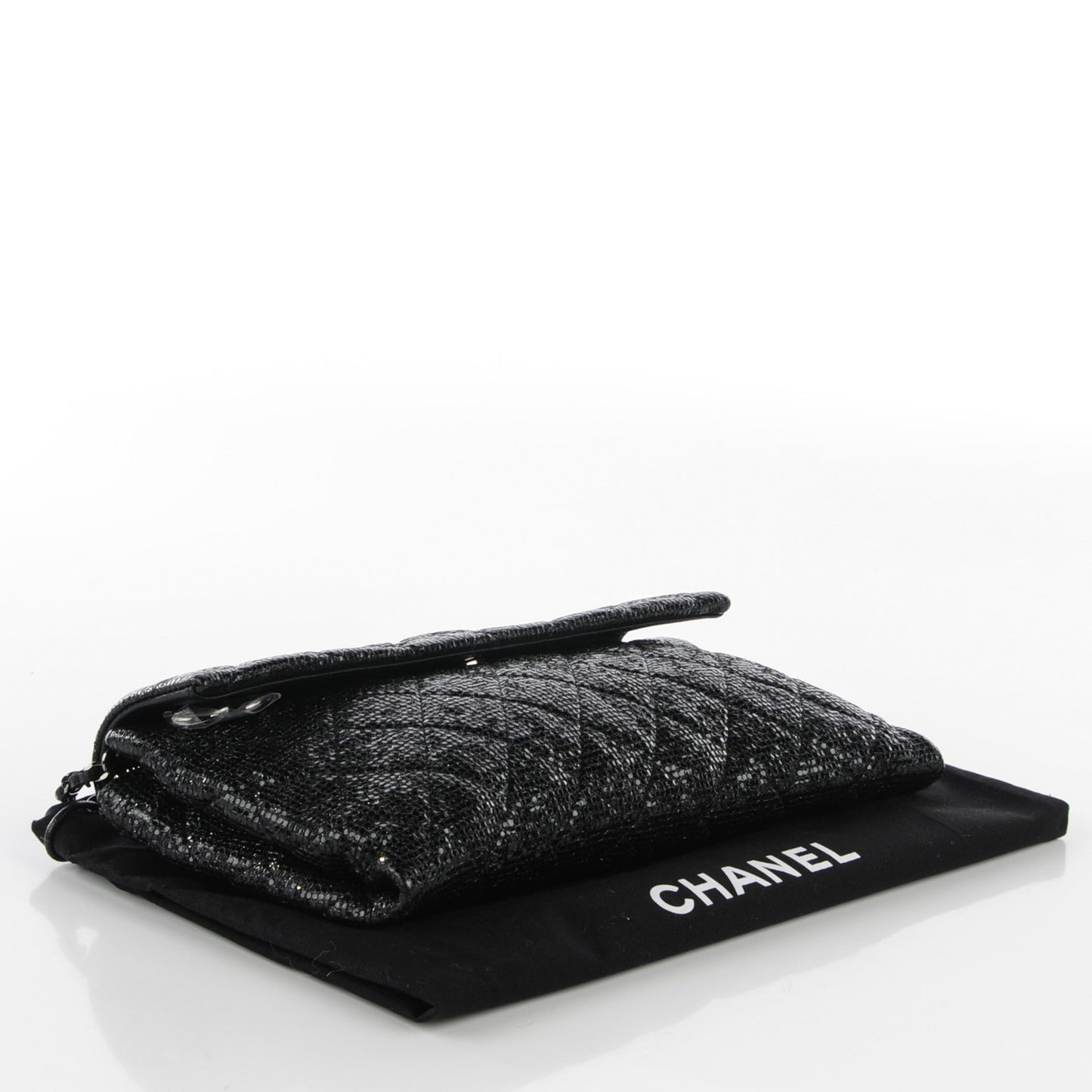 Vinyl Quilted Clutch with Chain Black