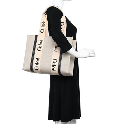 Chloe Cotton Calfskin Medium Woody Ribbon Tote White Blue 3 of 11