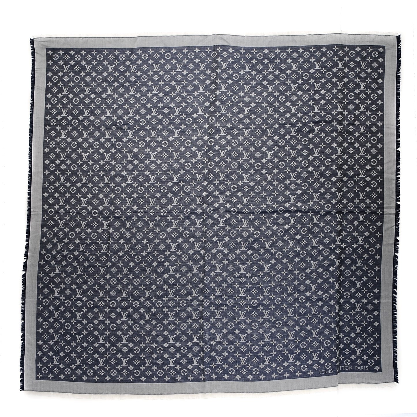 Silk Wool Monogram Denim Shawl Blue