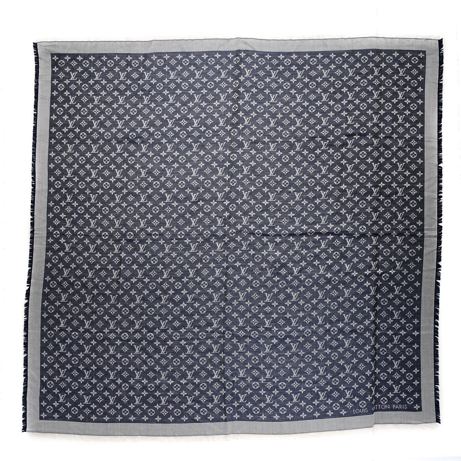 Louis Vuitton Silk Wool Monogram Denim Shawl Blue 1 of 5
