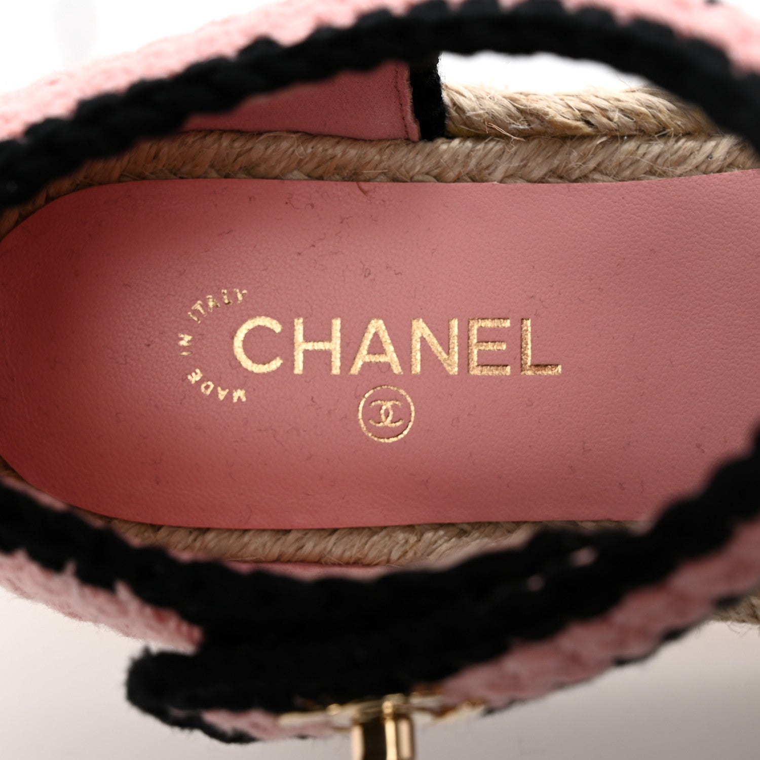 Chanel Braided Knit Cap Toe CC Ankle Strap Espadrilles 37 Light Pink Black 13 of 13