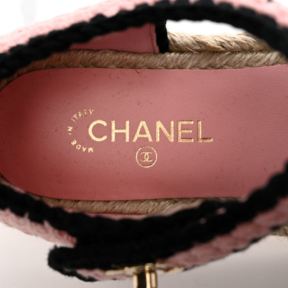 Chanel Braided Knit Cap Toe CC Ankle Strap Espadrilles 37 Light Pink Black 13 of 13