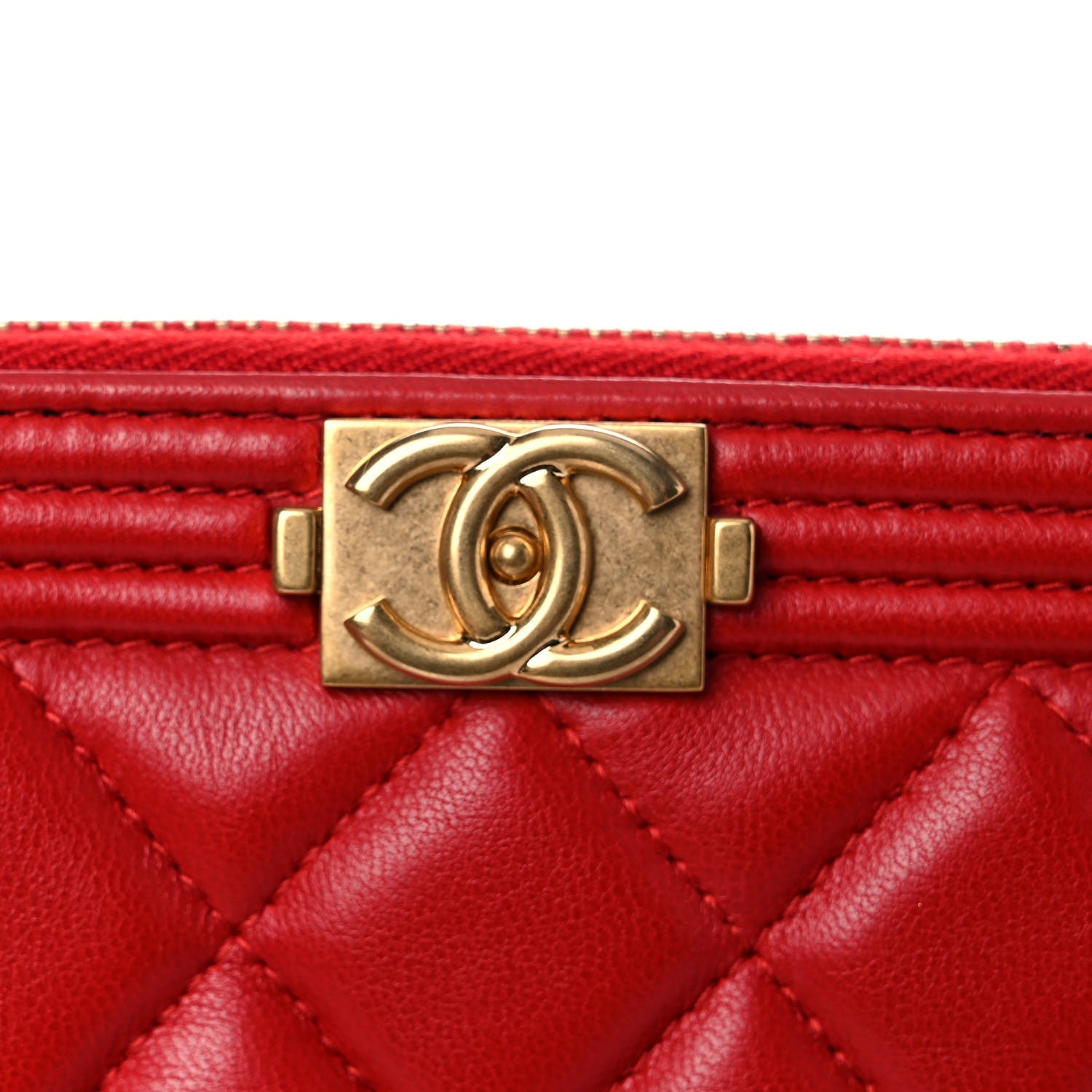 Chanel Lambskin Quilted Medium Boy Cosmetic Case Red 10 of 13