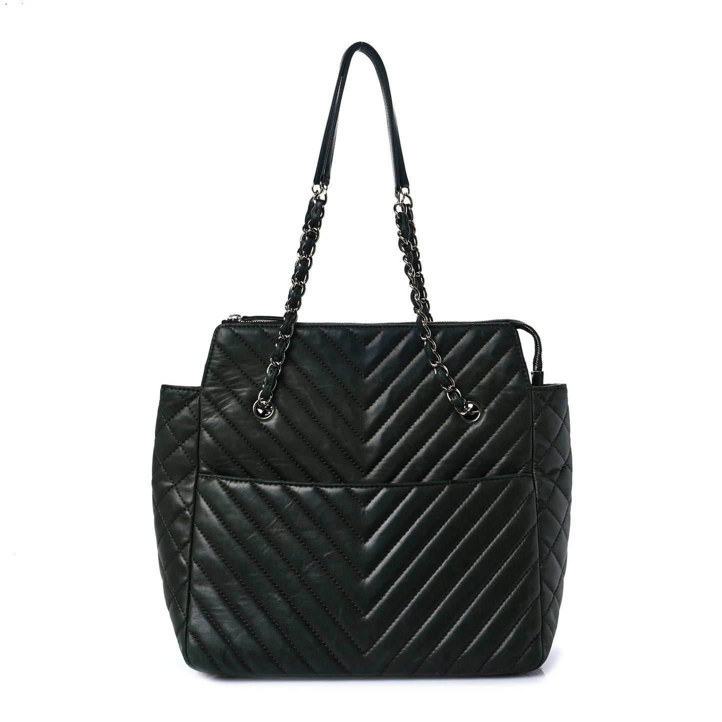 Iridescent Calfskin Chevron Quilted Surpique Tote Black