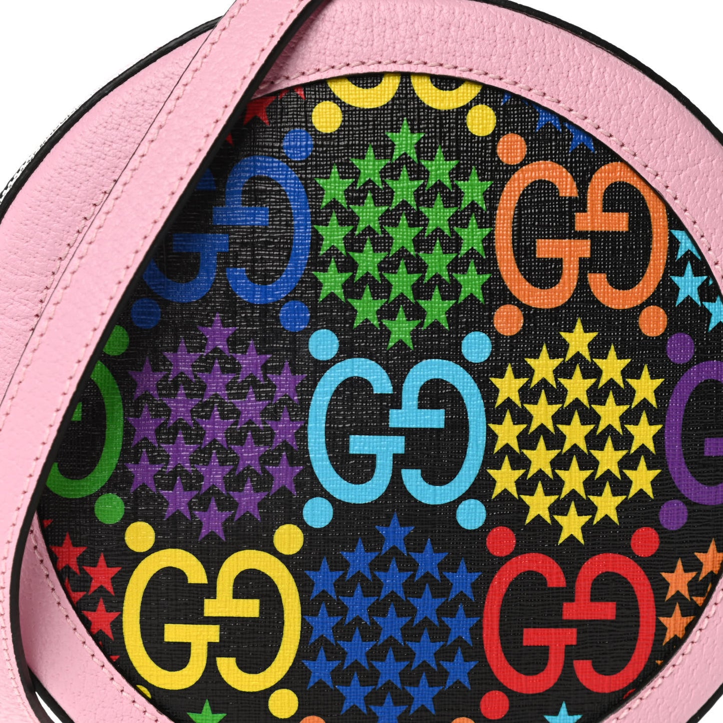 GG Supreme Monogram Psychedelic Round Shoulder Bag Black Multicolor Sugar Pink