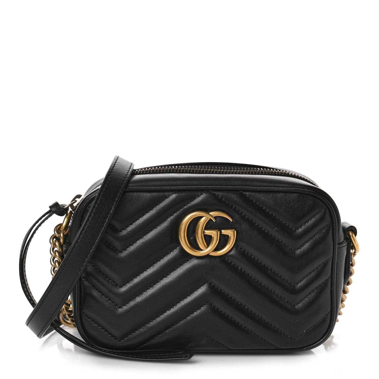 Gucci Calfskin Matelasse Mini GG Marmont Chain Shoulder Bag Black 1 of 10