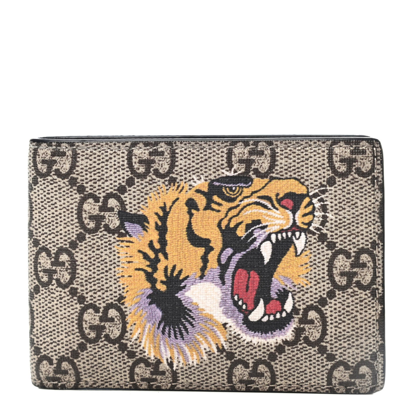 GG Supreme Monogram Tiger Bi-Fold Wallet Beige