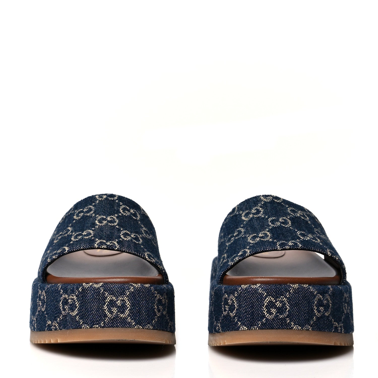 Gucci New Denim GG Monogram Angelina Platform 55mm Slide Sandals 37.5 Blue Tea 2 of 8