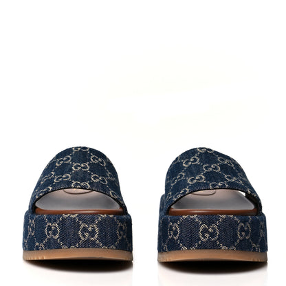Gucci New Denim GG Monogram Angelina Platform 55mm Slide Sandals 37.5 Blue Tea 2 of 8