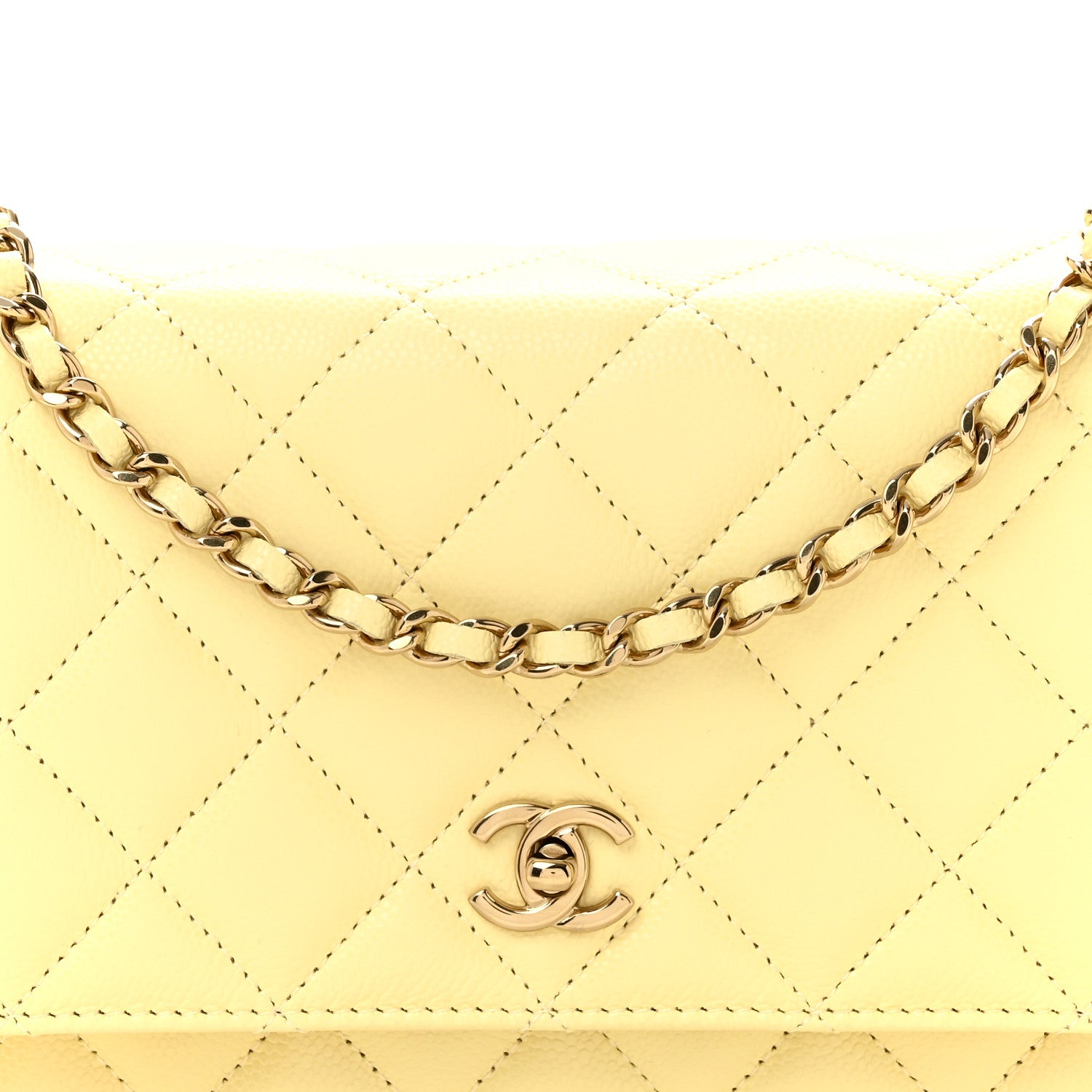 Chanel Caviar Quilted CC Turn Lock Wallet On Chain WOC Light Yellow 9 of 12