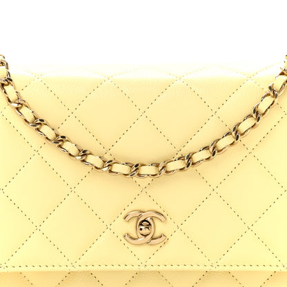 Chanel Caviar Quilted CC Turn Lock Wallet On Chain WOC Light Yellow 9 of 12