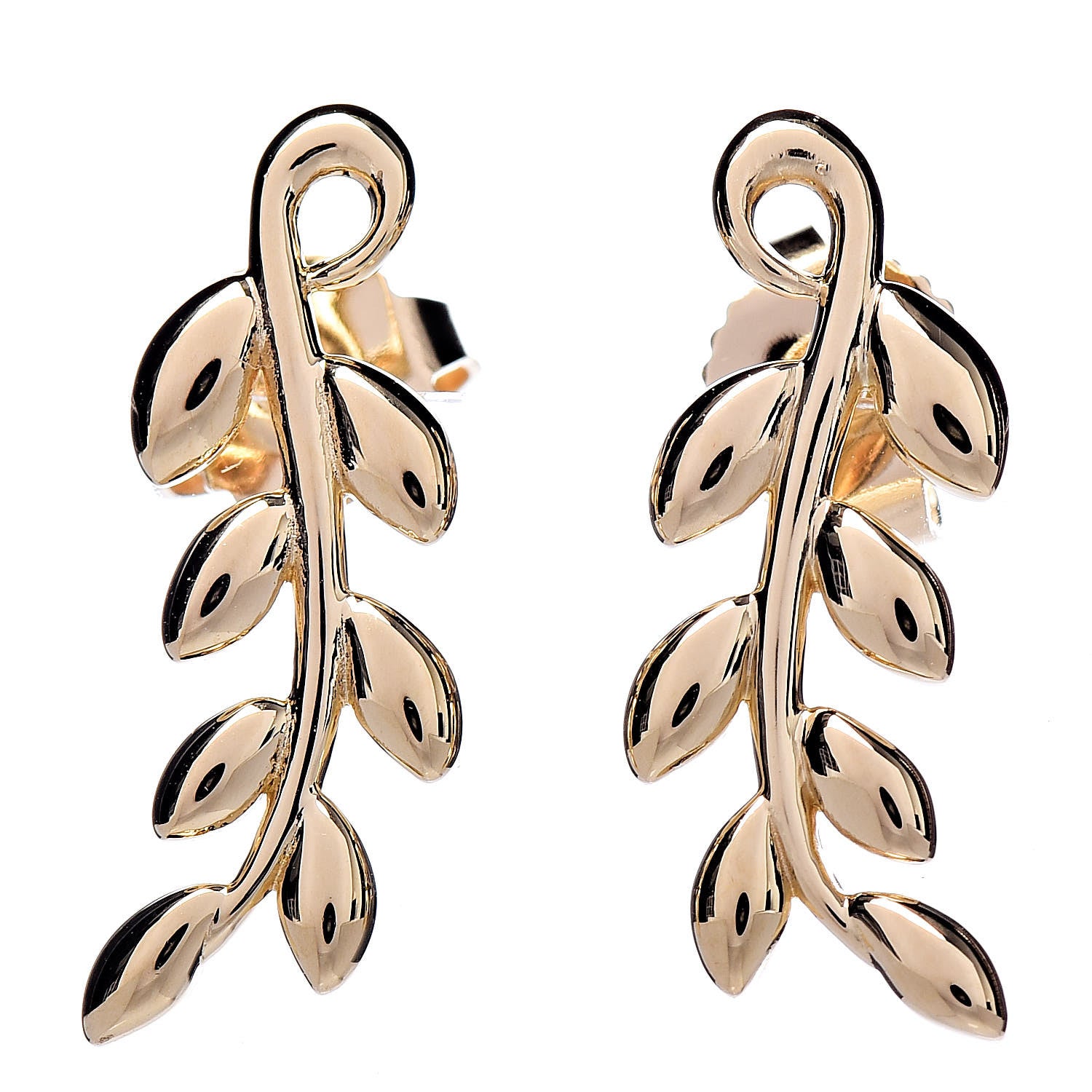 Tiffany 18K Yellow Gold Paloma Picasso Olive Leaf Climber Earrings 1 of 4
