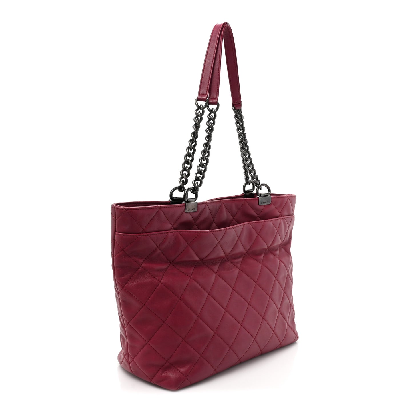 Calfskin Quilted Large Shopping In Chains Tote Dark Pink