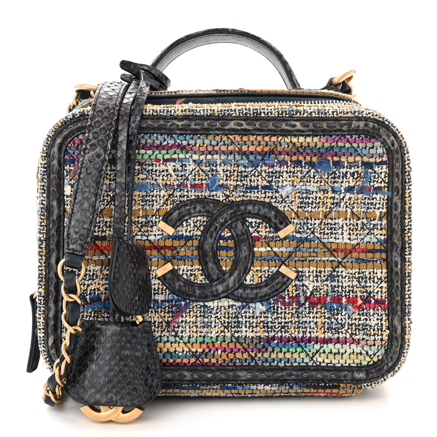 Chanel Tweed Snakeskin Quilted Medium CC Filigree Vanity Case Multicolor 1 of 10