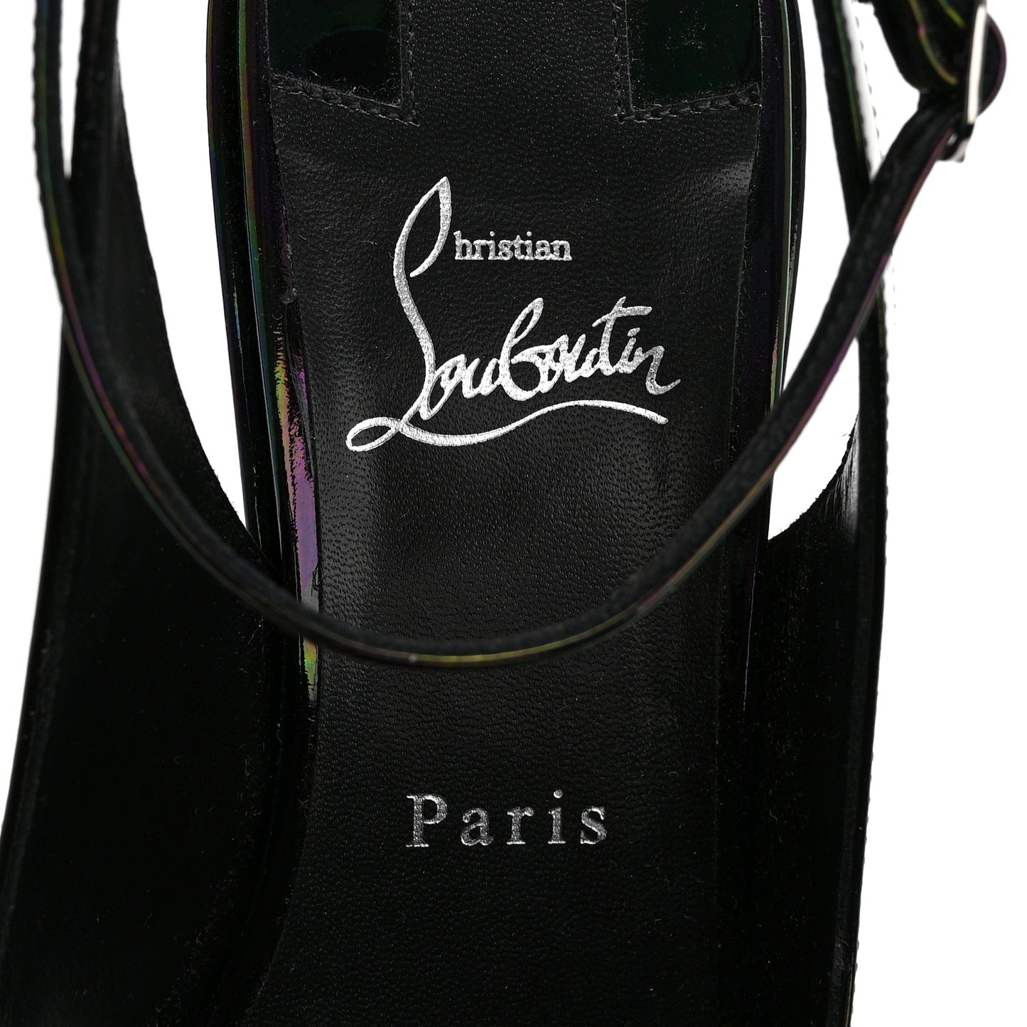 Patent Iridescent Sling Condorage 85 Wedge Pumps 38.5 Black