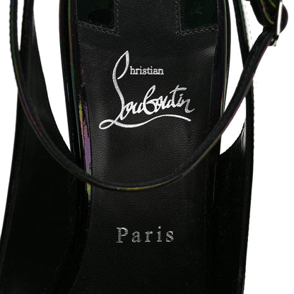 Christian Louboutin Patent Iridescent Sling Condorage 85 Wedge Pumps 38.5 Black 6 of 8