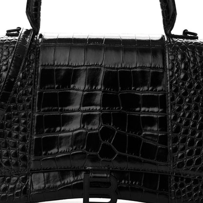 Balenciaga Shiny Calfskin Monochrome Crocodile Embossed Medium Hourglass Top Handle Bag Black 7 of 9