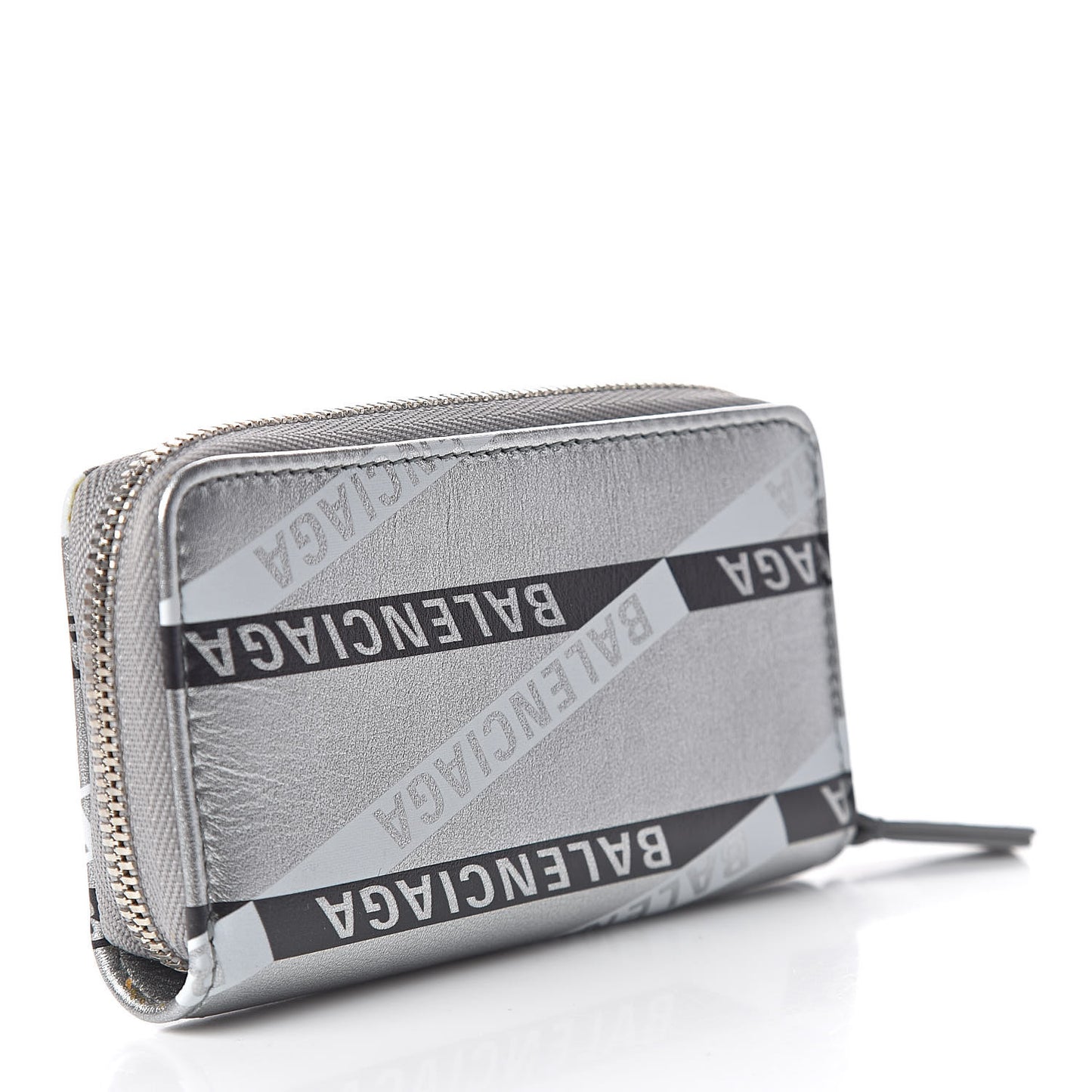 Metallic Calfskin Losange Monogram Everyday Zip Around Card Case Silver Black White