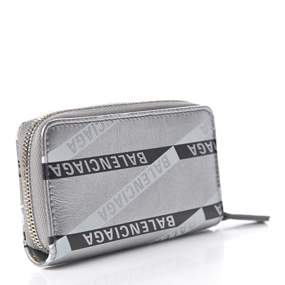 Balenciaga Metallic Calfskin Losange Monogram Everyday Zip Around Card Case Silver Black White 3 of 8