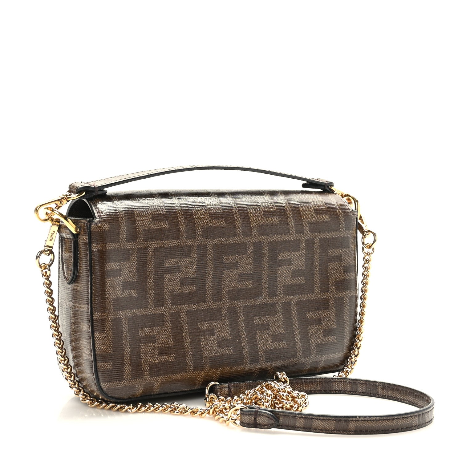 Fendi Glazed Fabric Vitello Century FF 1974 Mini Baguette Mogano Panna 3 of 9