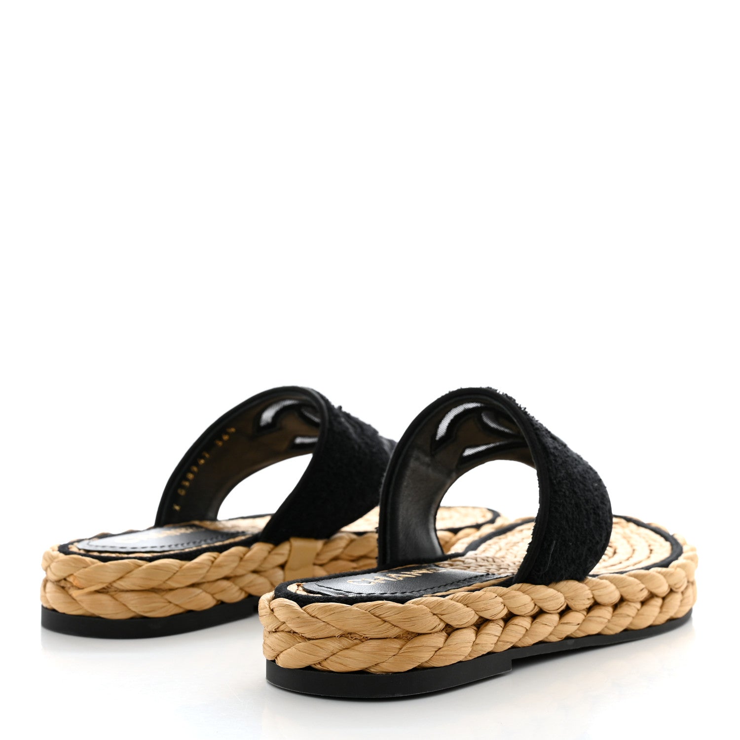 Chanel Terry Cloth Raffia CC Logo Thong Sandals 36.5 Black 4 of 9