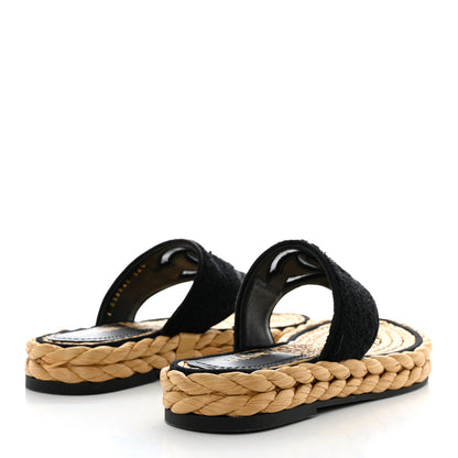 Chanel Terry Cloth Raffia CC Logo Thong Sandals 36.5 Black 4 of 9