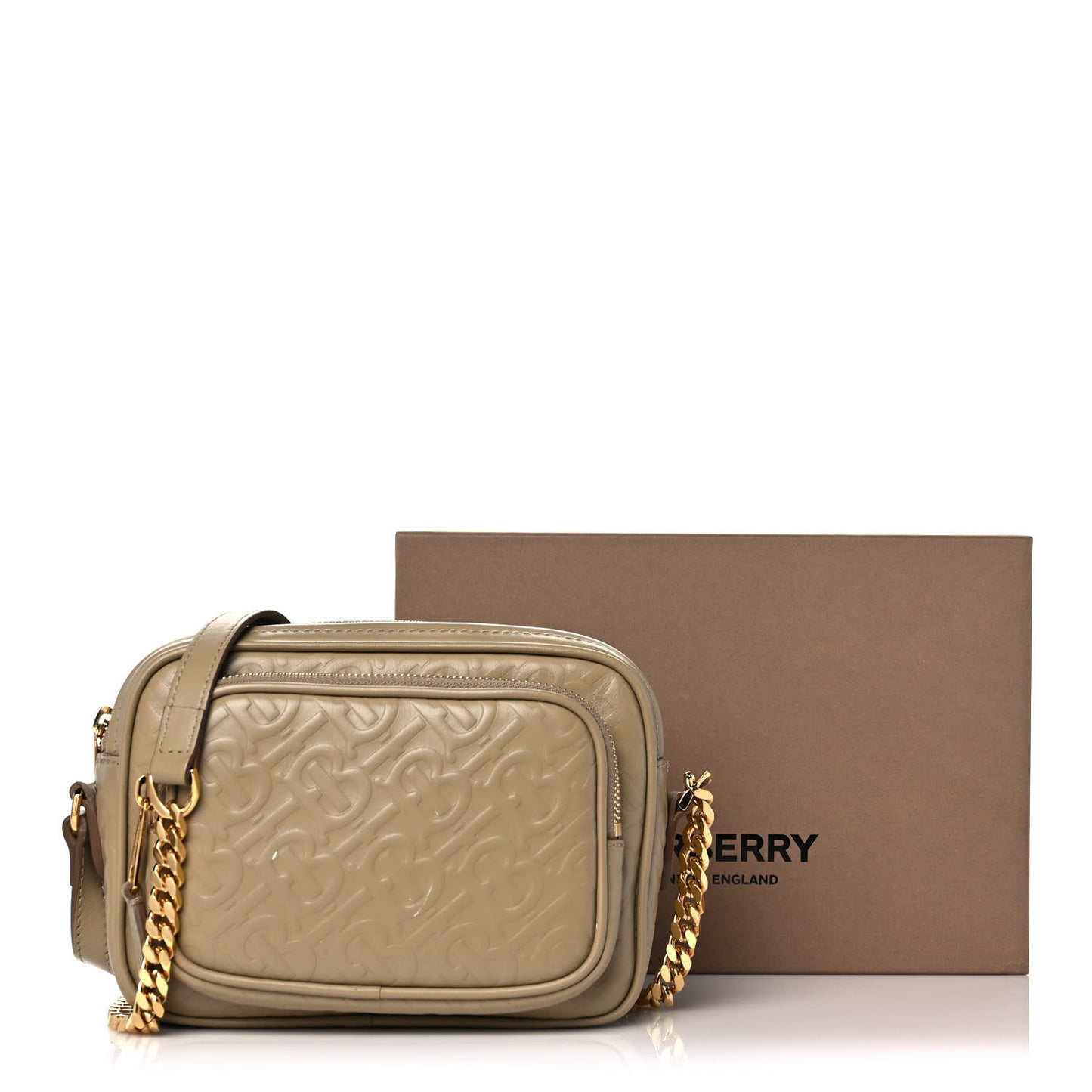 Calfskin Embossed Monogram Camera Chain Bag Honey