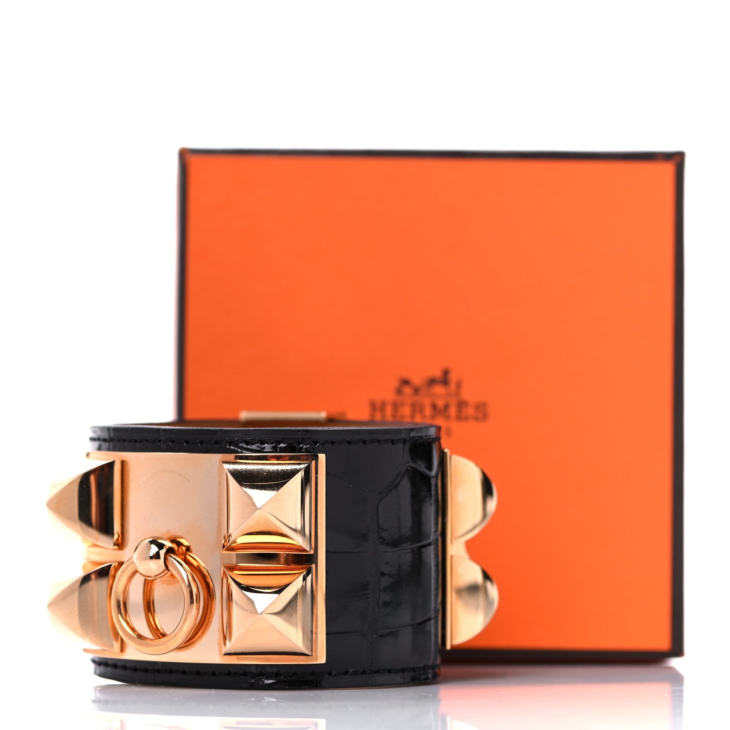 Hermes Shiny Alligator Collier de Chien CDC Bracelet T2 Black 10 of 10