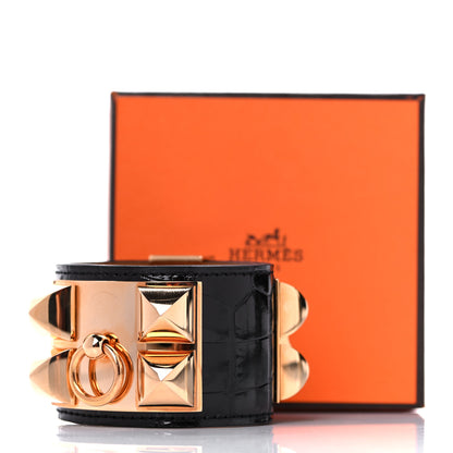 Hermes Shiny Alligator Collier de Chien CDC Bracelet T2 Black 10 of 10