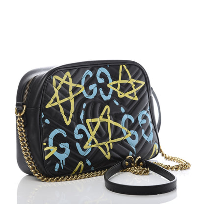 Gucci Calfskin Matelasse GucciGhost Medium GG Marmont Chain Shoulder Bag Black New Acquamarine 3 of 14