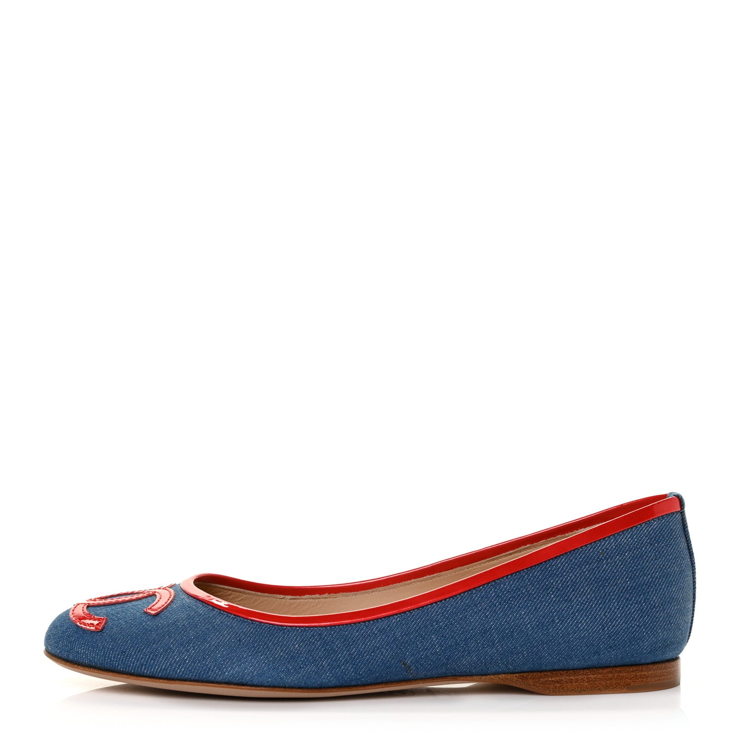 Chanel Denim Patent CC Ballerina Flats 37 Blue Red 1 of 9