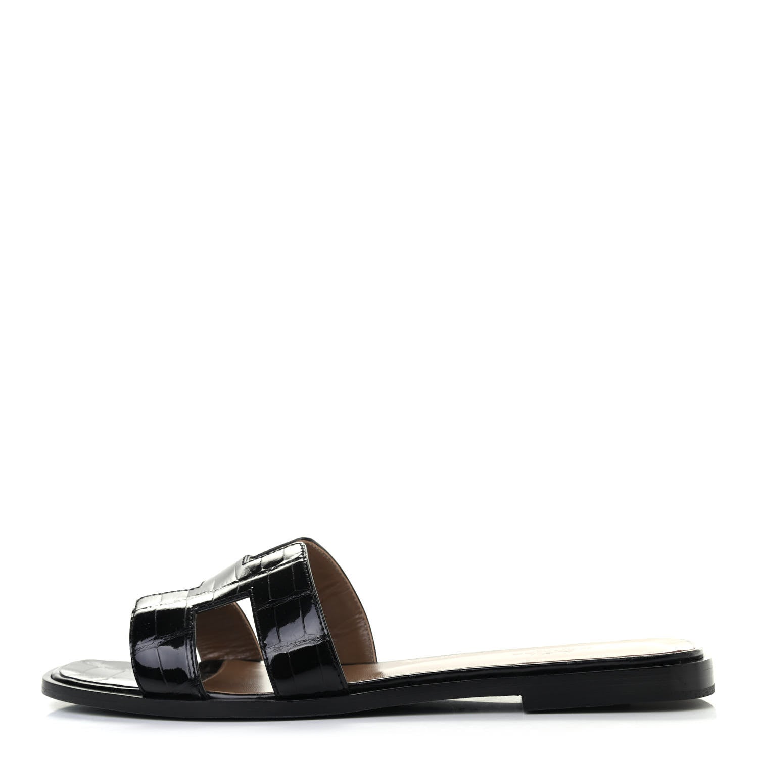 Hermes Shiny Alligator Oran Sandals 39.5 Black 1 of 8