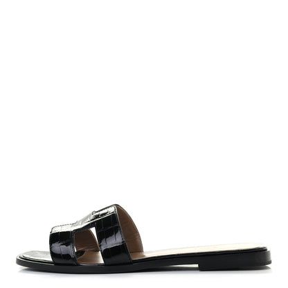 Hermes Shiny Alligator Oran Sandals 39.5 Black 1 of 8
