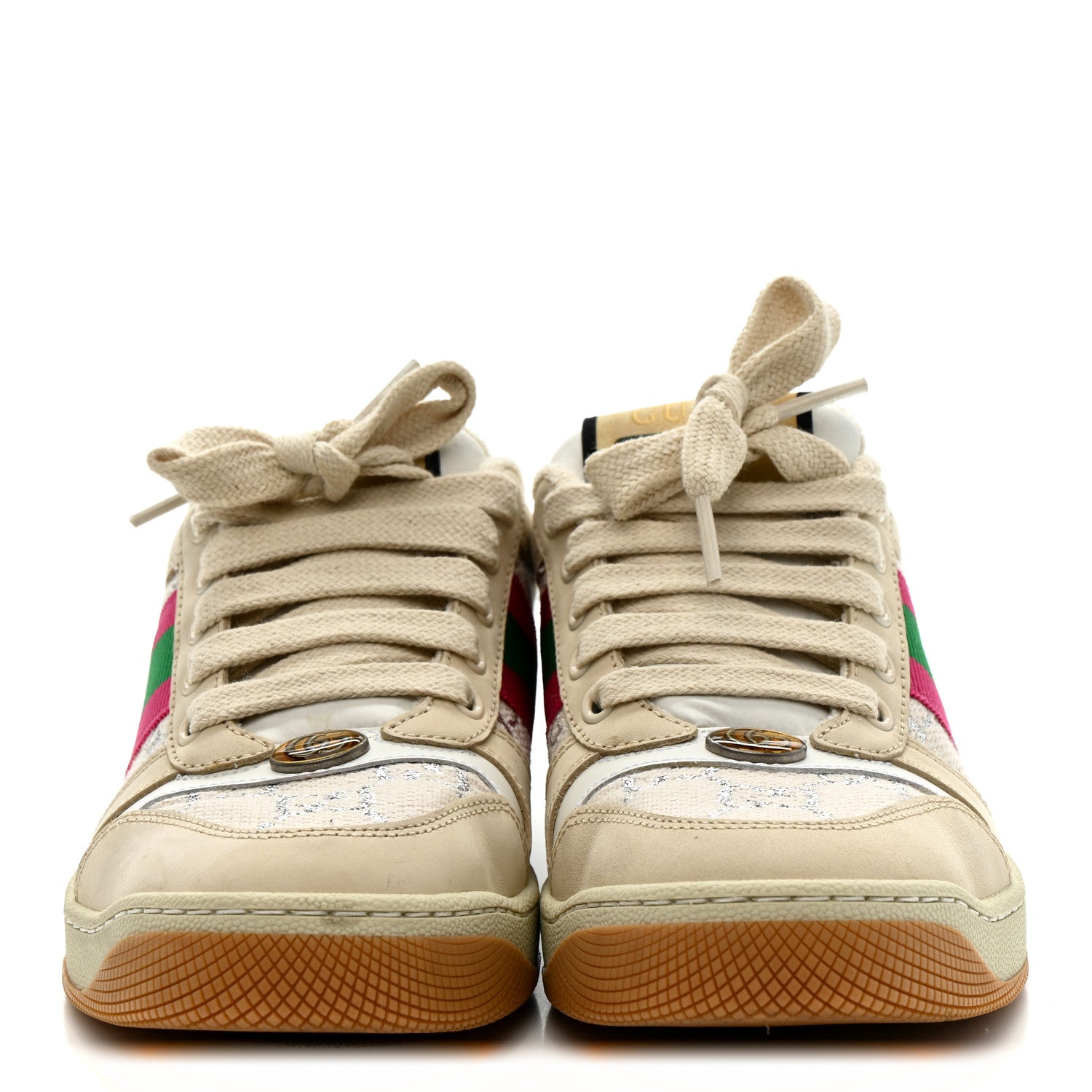 Gucci Lame GG Monogram Nubuck Web Screener Sneakers 36 Gardenia Silver Dusty Milk White 3 of 10
