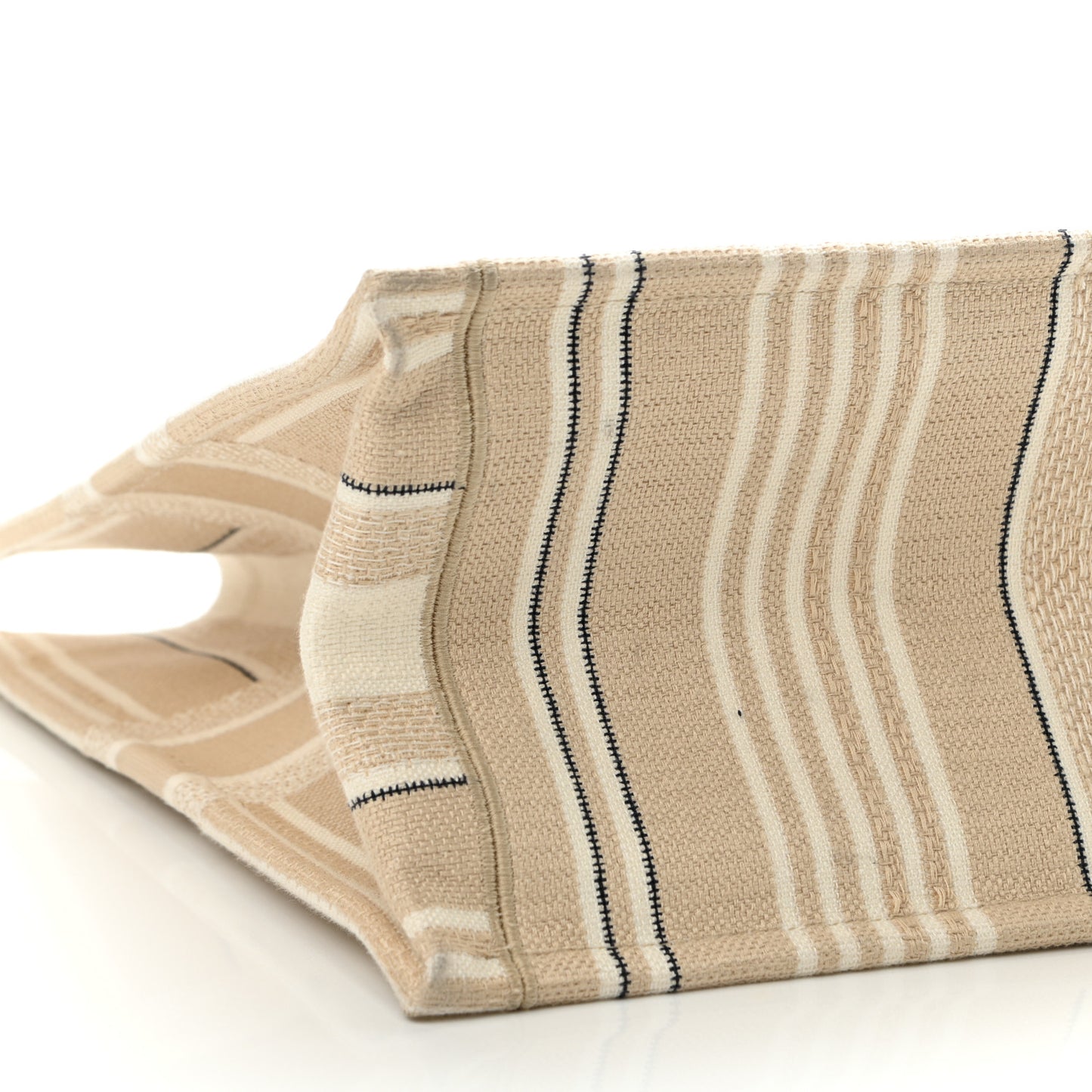 Canvas Embroidered Large Stripes Book Tote Beige