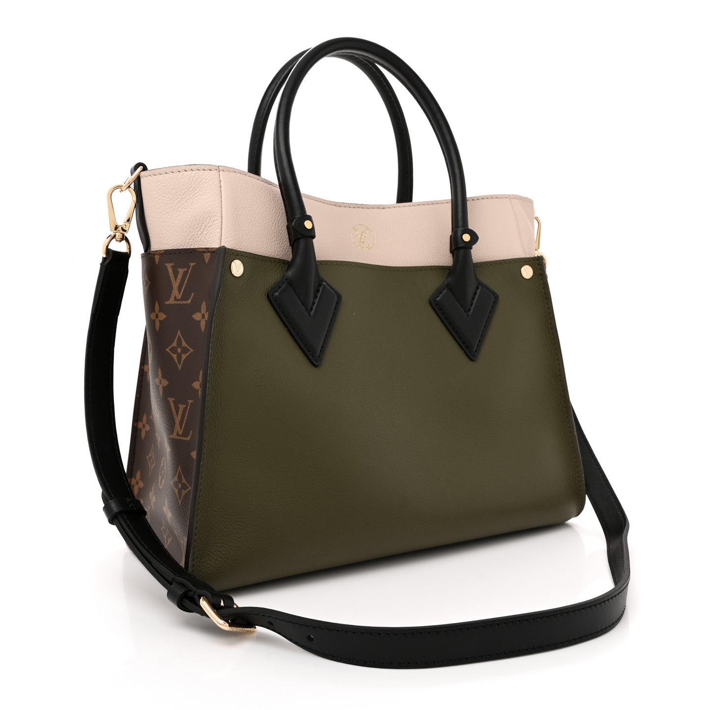 Calfskin Monogram On My Side MM Laurier Green Toffee Latte Beige