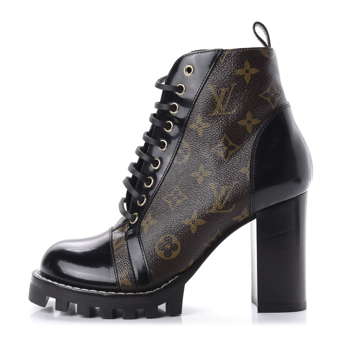Patent Calfskin Monogram Star Trail Ankle Boots 38 Black
