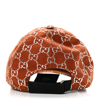 Gucci Canvas Lame GG Monogram Rush Baseball Hat M Burnt Orange Silver 6 of 9